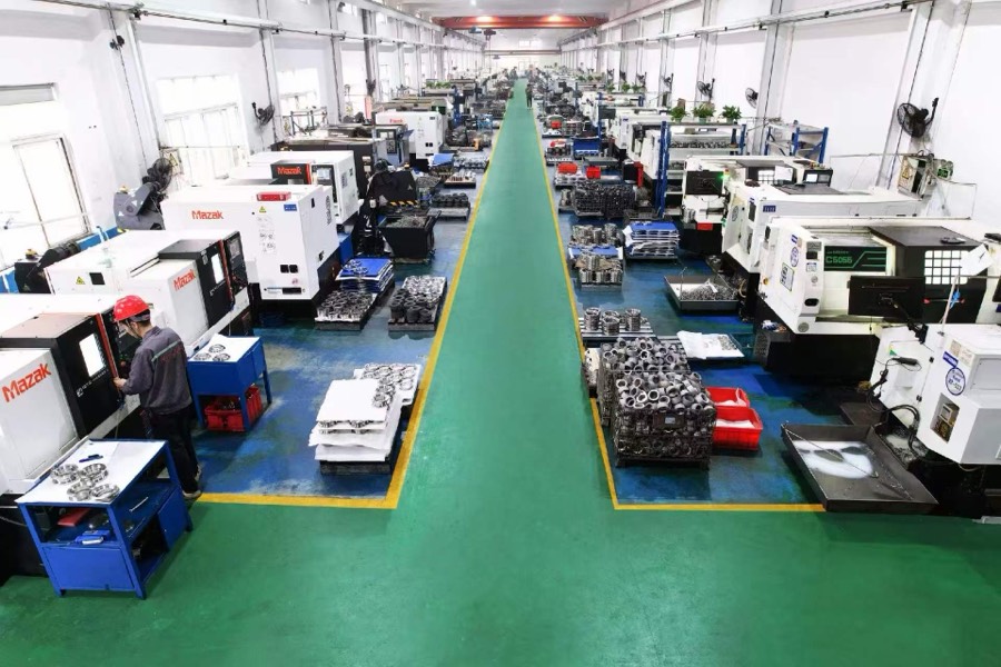 CNC machining center workshop with multi-axis machines