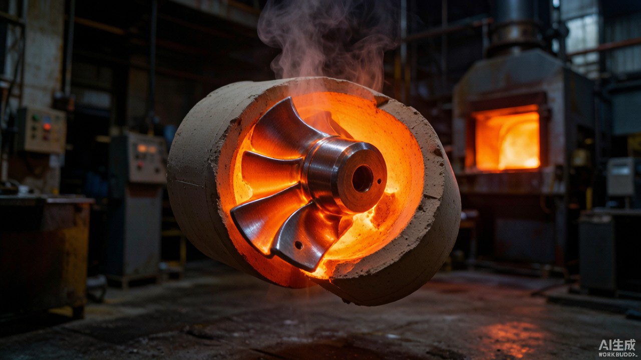 Investment casting of a glowing Rene 80 nickel superalloy turbine blade UNS N07180
