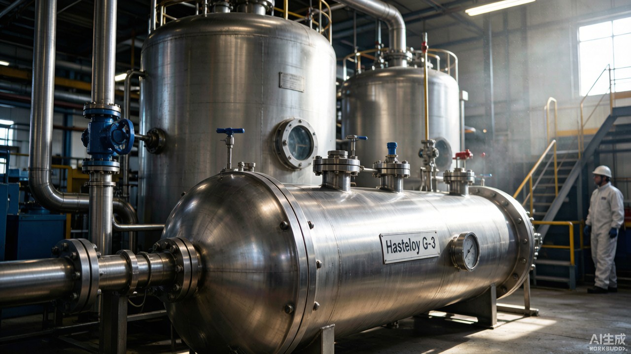 Hastelloy G-3 nickel alloy heat exchanger and reactor vessels in a chemical processing plant UNS N06985