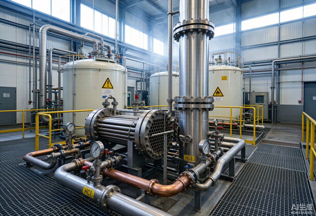 Hydrochloric acid processing plant: nickel alloy HCl absorption column, shell-and-tube heat exchanger and acid-resistant process piping - Hangbo Alloy