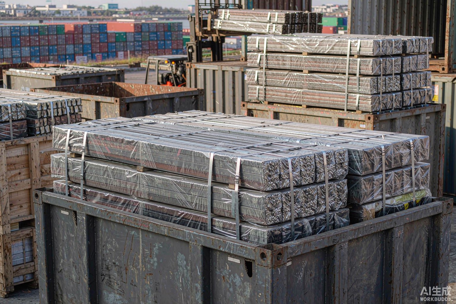 Nickel alloy round bars and seamless tubes protected with VCI paper and desiccant inside a sealed export crate before sea freight - Hangbo Alloy