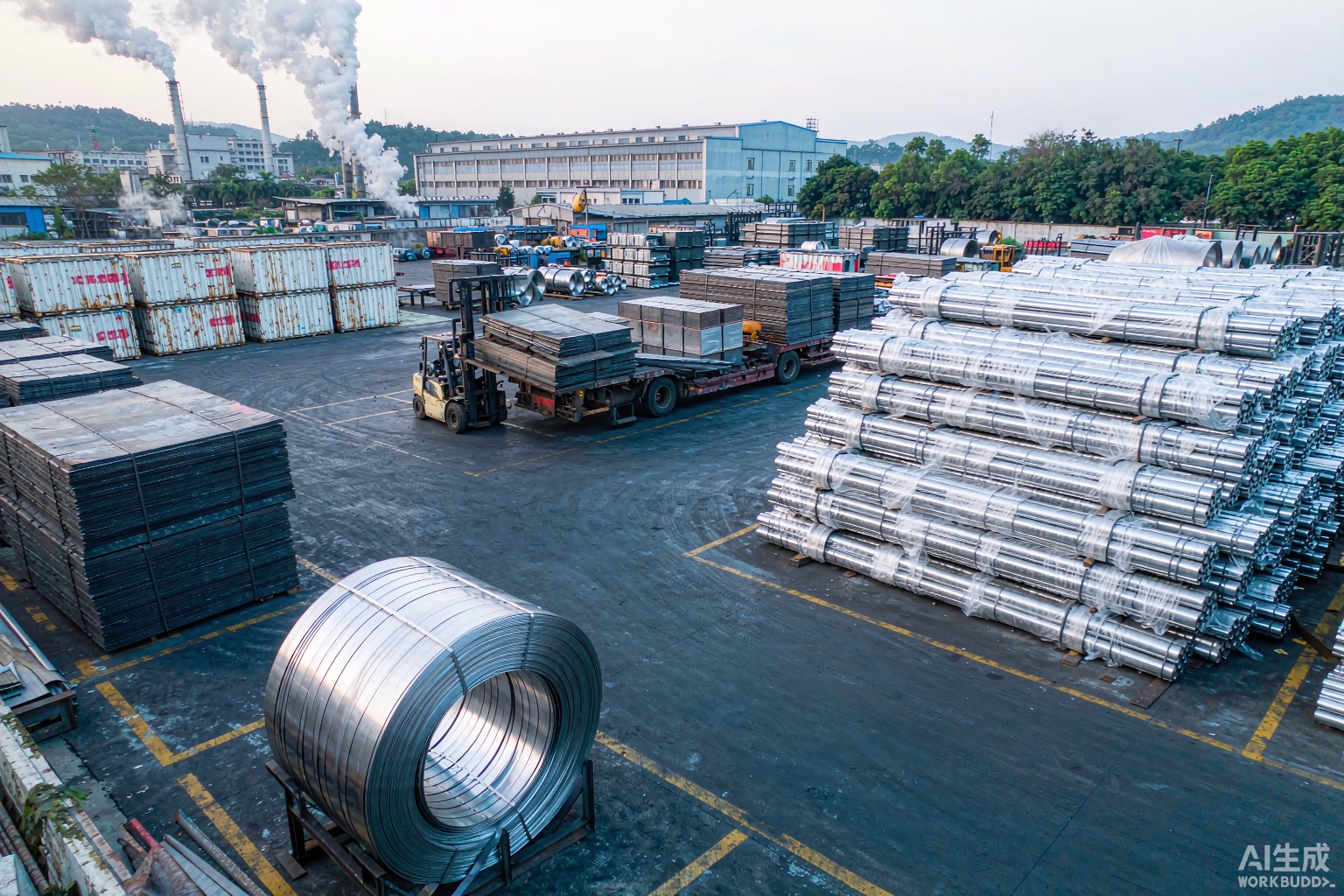 Nickel alloy stockyard with stacked bars and plates - red flags in delivery lead times
