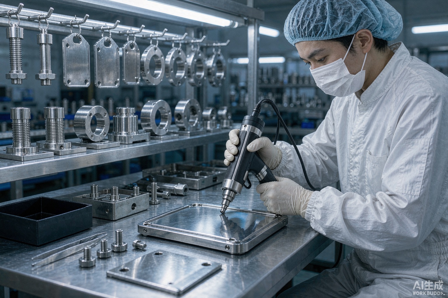 A technician measuring coating thickness on a plated nickel alloy component in a quality-control laboratory - Hangbo Alloy